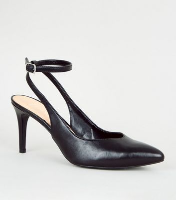 Black Leather Stiletto Court Shoes 