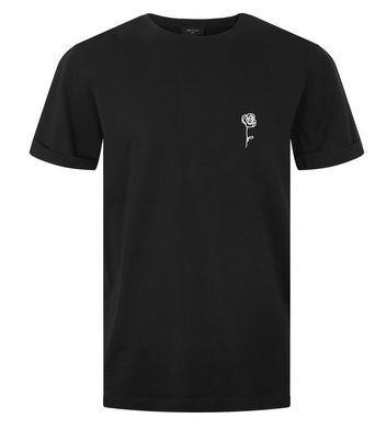 Image of Black Rose Embroidered Cotton T-Shirt New Look