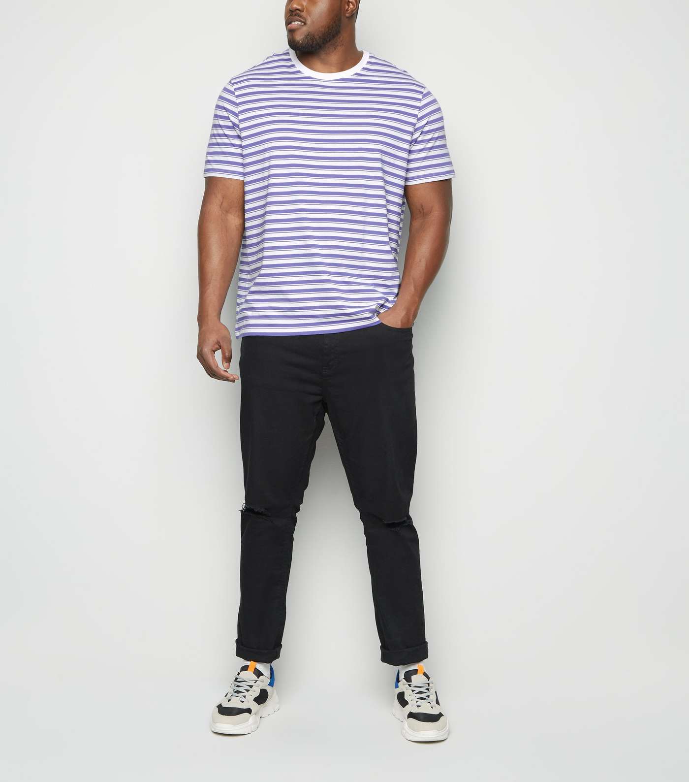 Plus Size Lilac Contrast Stripe Organic T-Shirt Image 2