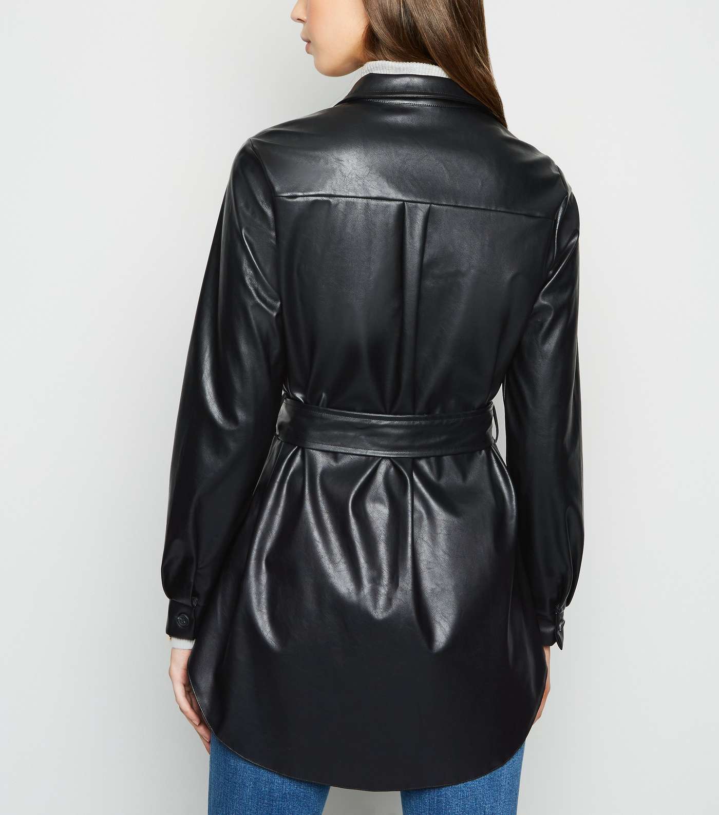 Black Leather-Look Belted Shirt Image 3