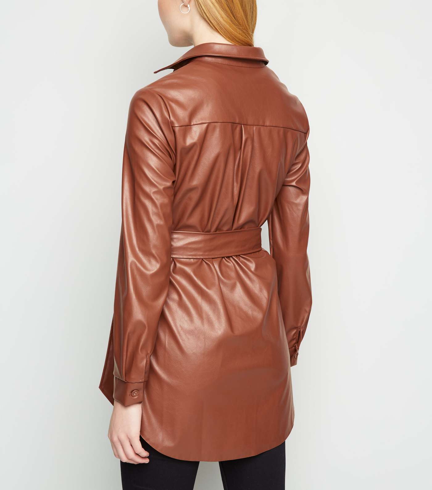 Tan Leather-Look Belted Shirt Image 3