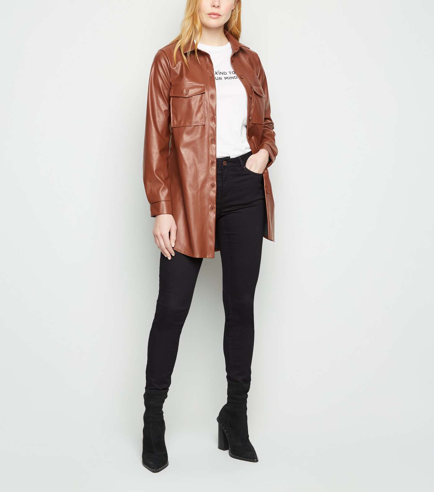 Tan Leather-Look Belted Shirt Image 5
