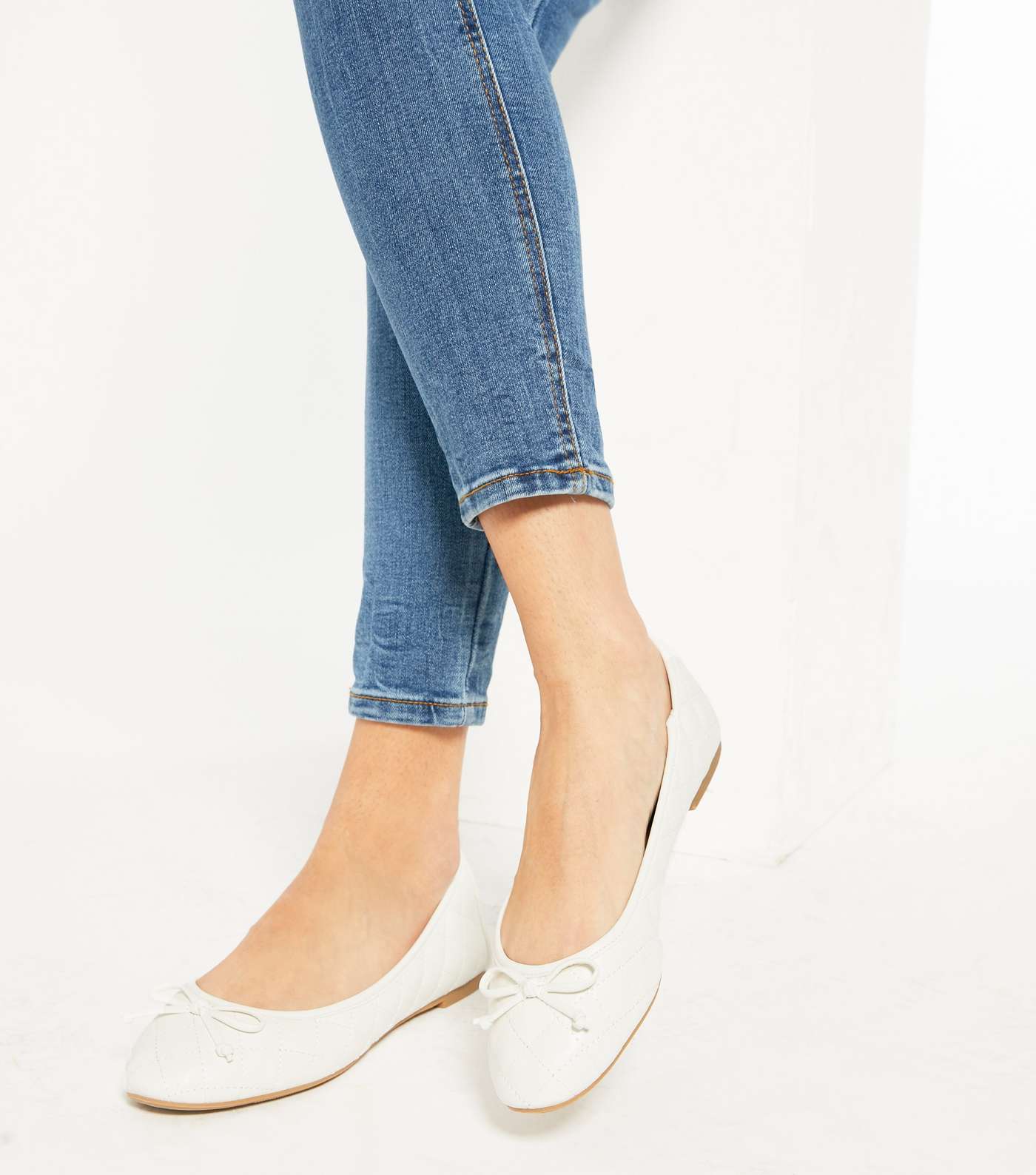 White Quilted Leather-Look Ballet Pumps