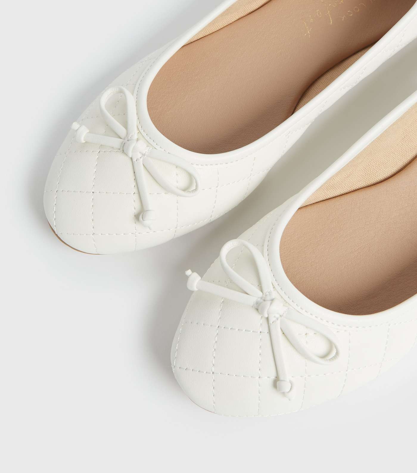 White Quilted Leather-Look Ballet Pumps Image 3