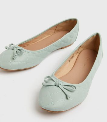 Mint Green Quilted Leather Look Ballet Pumps New Look