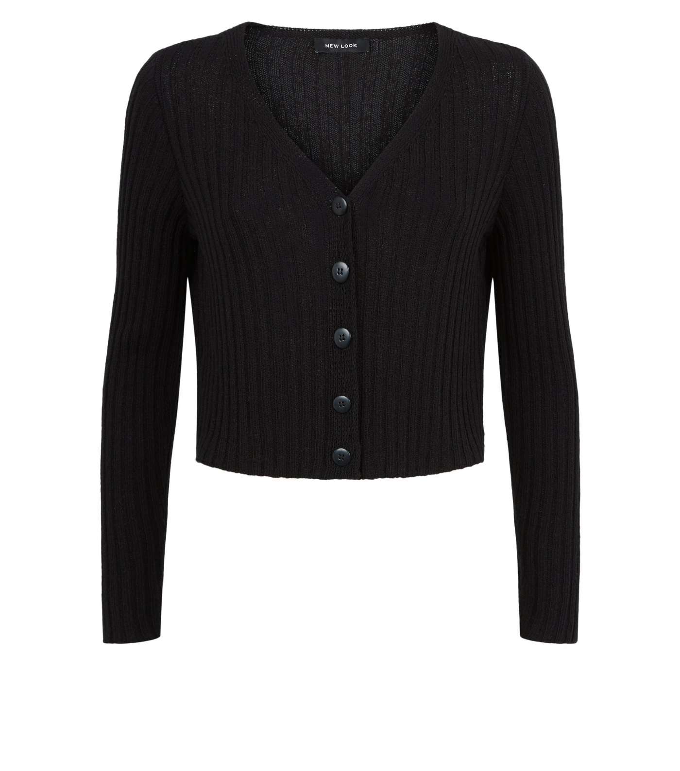 Black Button Up Ribbed Knit Cardigan Image 4