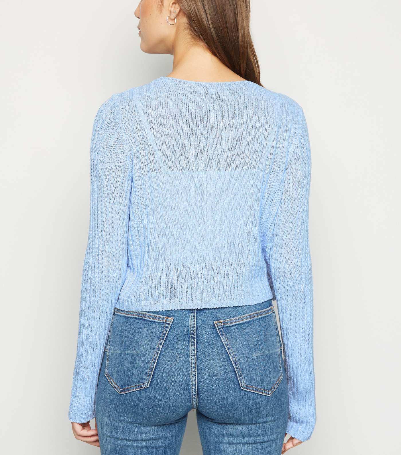 Pale Blue Button Up Ribbed Knit Cardigan Image 3