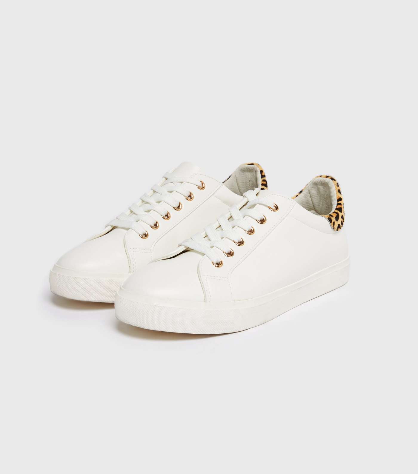 White Leather Heel Panel Lace Up Trainers