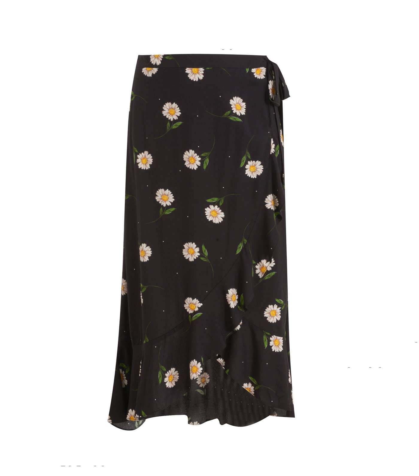 Petite Black Daisy Spot Wrap Midi Skirt