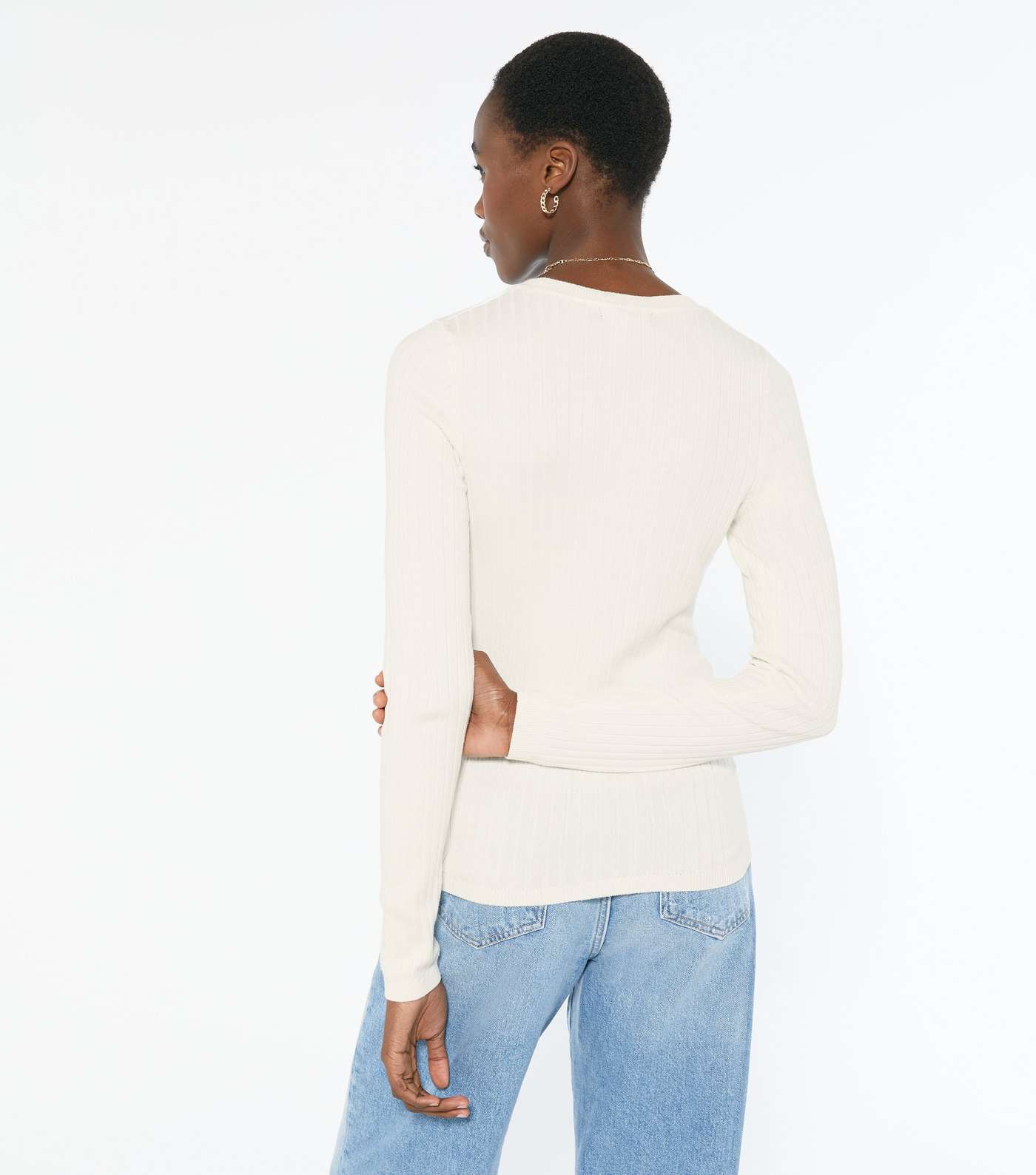 Tall Off White Ribbed Knit Crew Jumper Image 4
