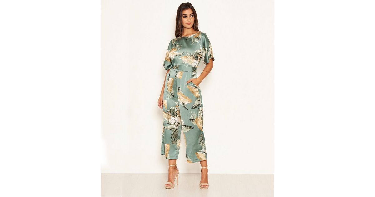 AX Paris Mint Green Floral Satin Jumpsuit New Look