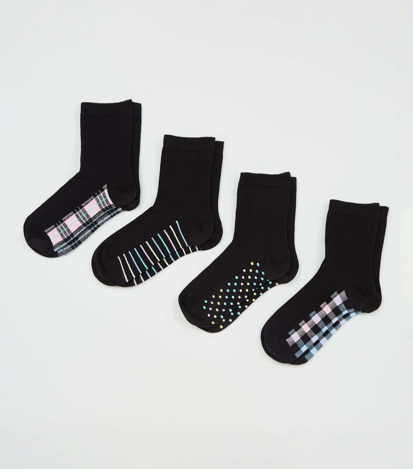 4 Pack Black Patterned Ankle Socks