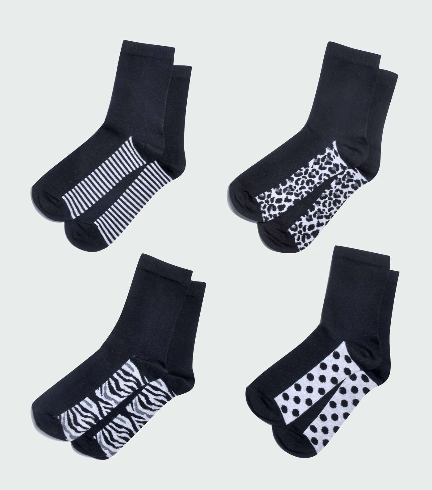 4 Pack Black Mixed Animal Socks 