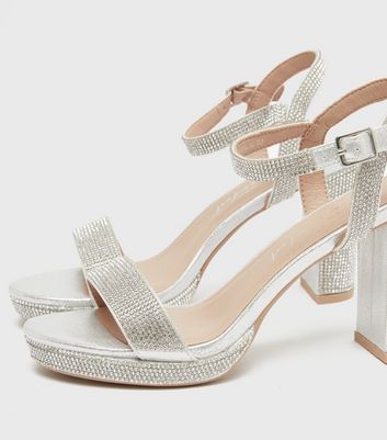 silver block heels size 9