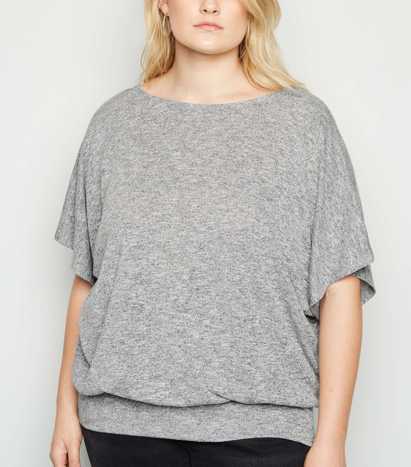 Curves Pale Grey Fine Knit Batwing Top
