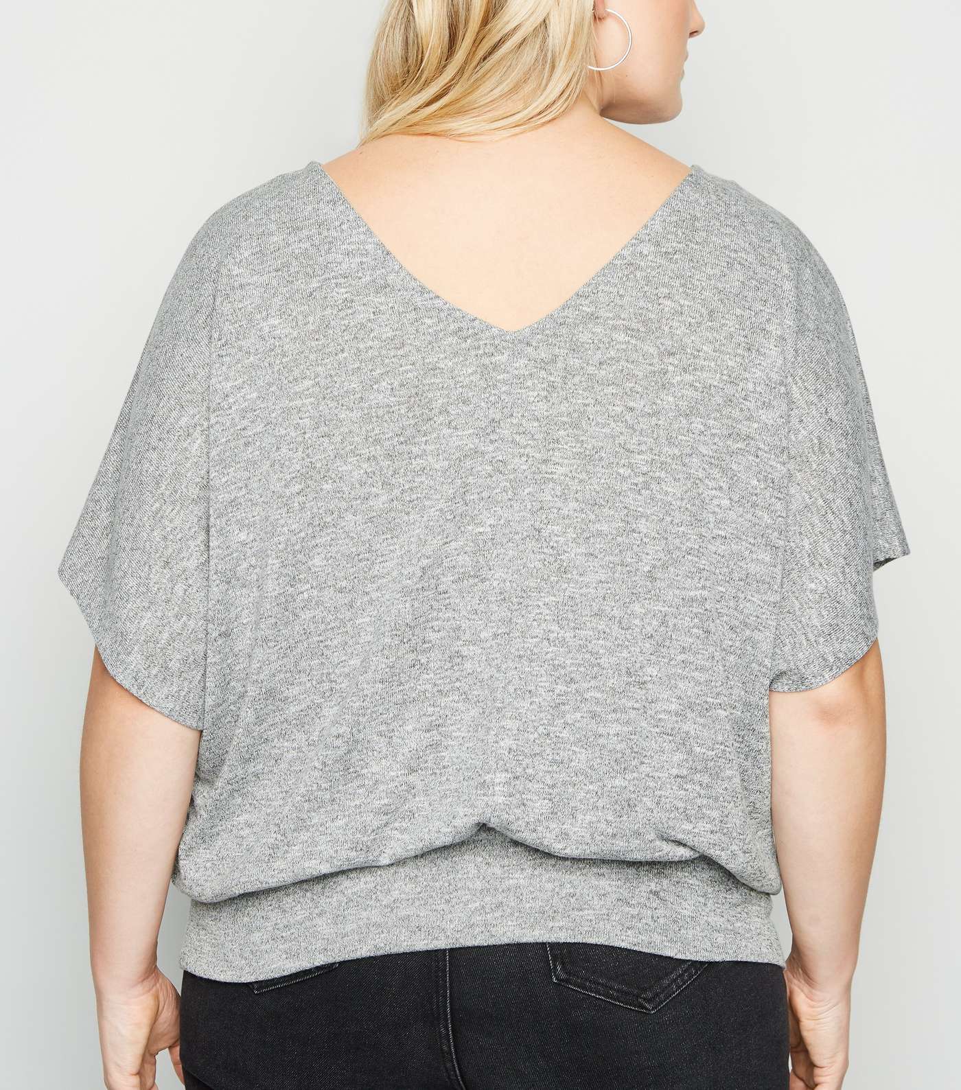 Curves Pale Grey Fine Knit Batwing Top Image 3