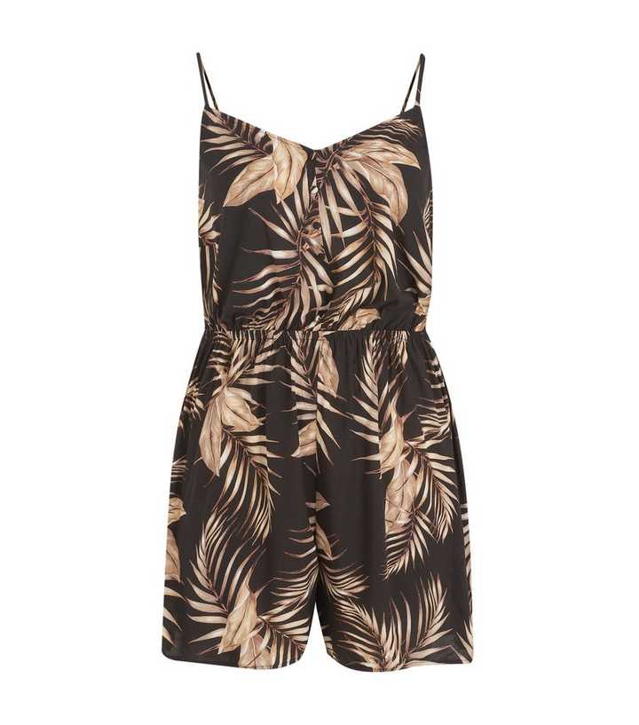 Curves Black Tropical Strappy Playsuit