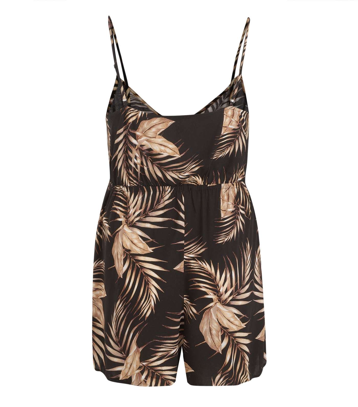 Curves Black Tropical Strappy Playsuit Image 2