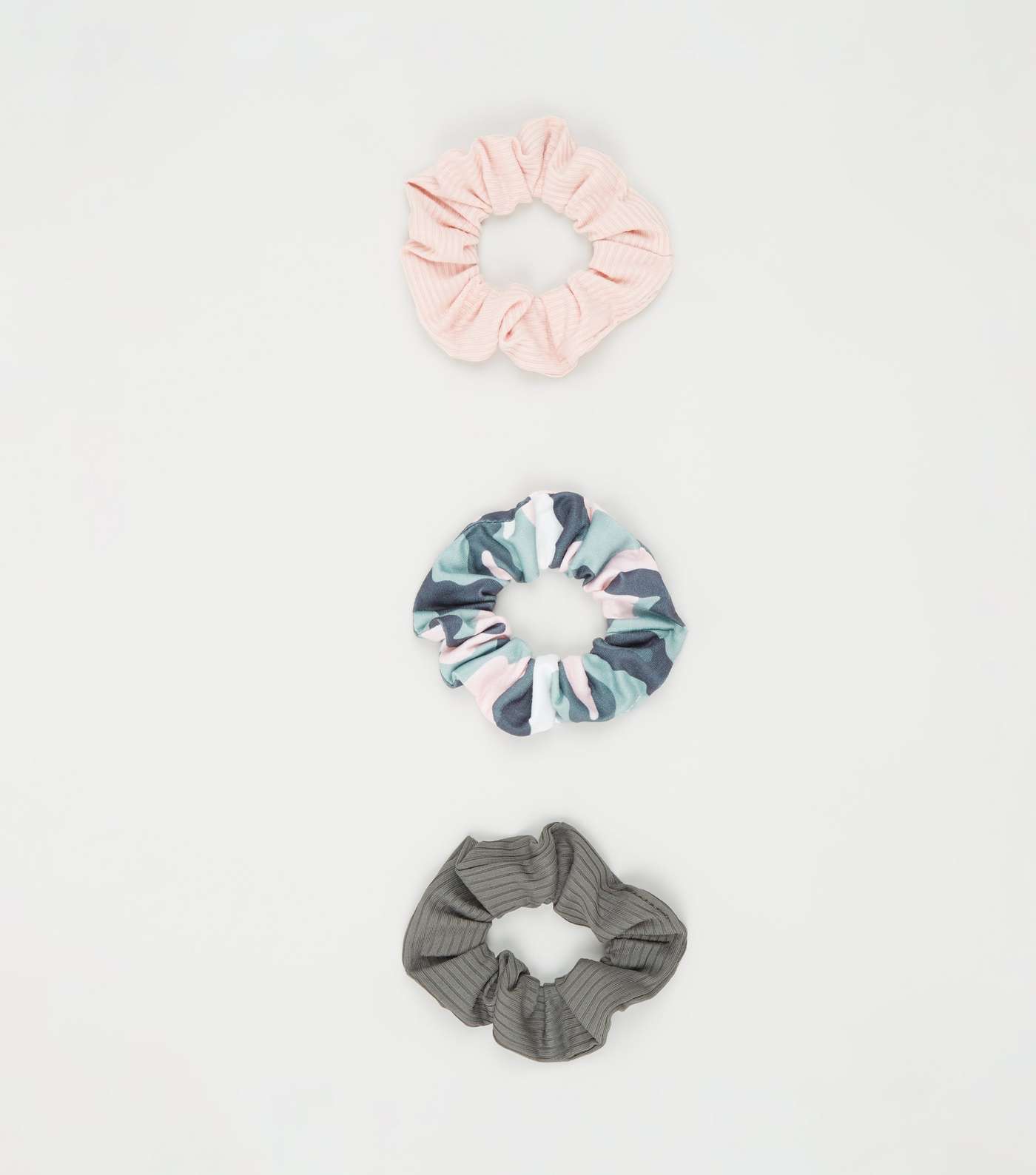 Girls 3 Pack Multicoloured Camo and Pink Scrunchies