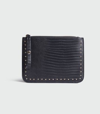 Image of Black Faux Croc Stud Large Purse New Look
