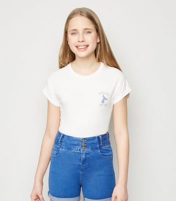 Girls - Short en jean bleu taille haute 