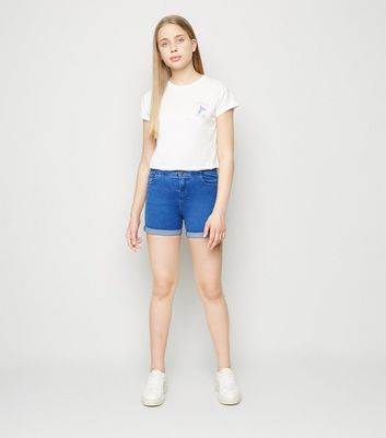 high waisted blue denim shorts