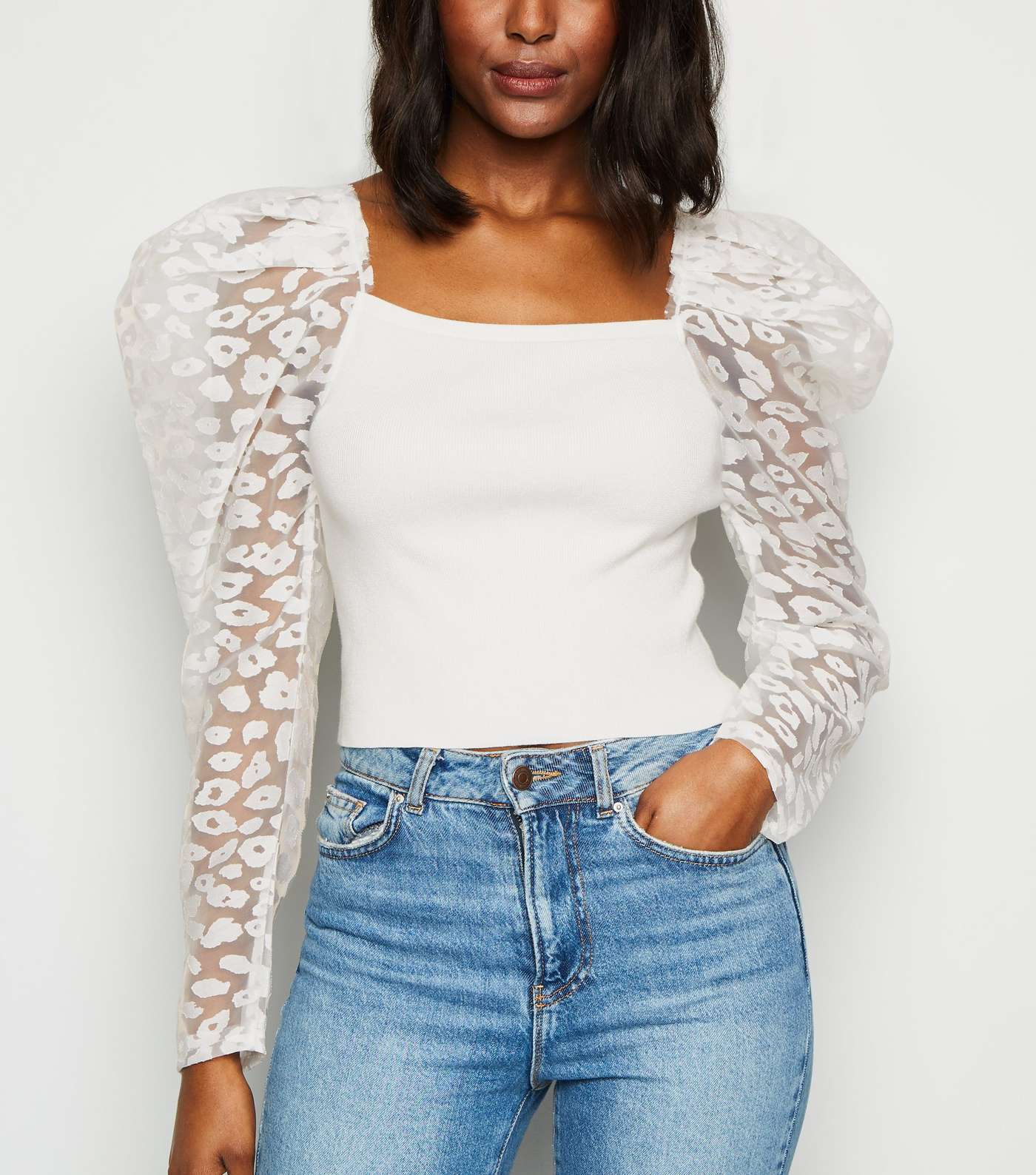 Cameo Rose Off White Leopard Puff Sleeve Top