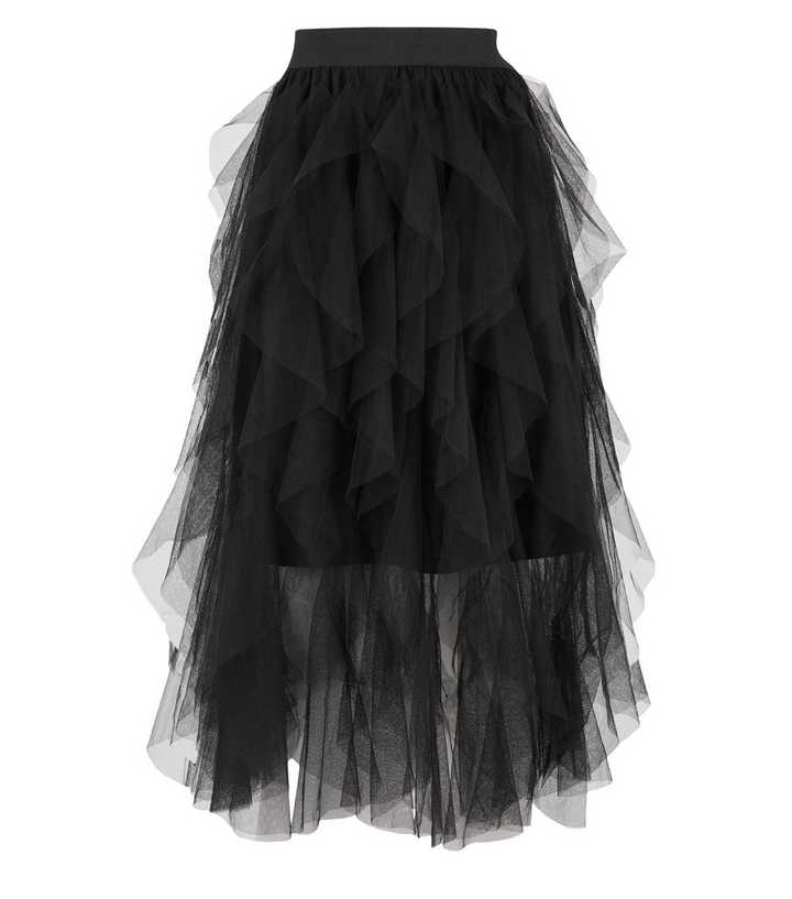 Blue Vanilla Black Frill Mesh Midi Skirt