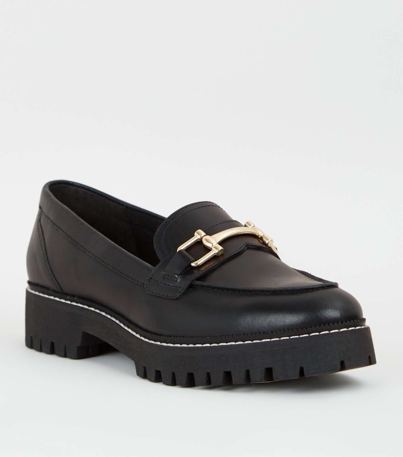 Black Leather Chunky Cleated Loafers
