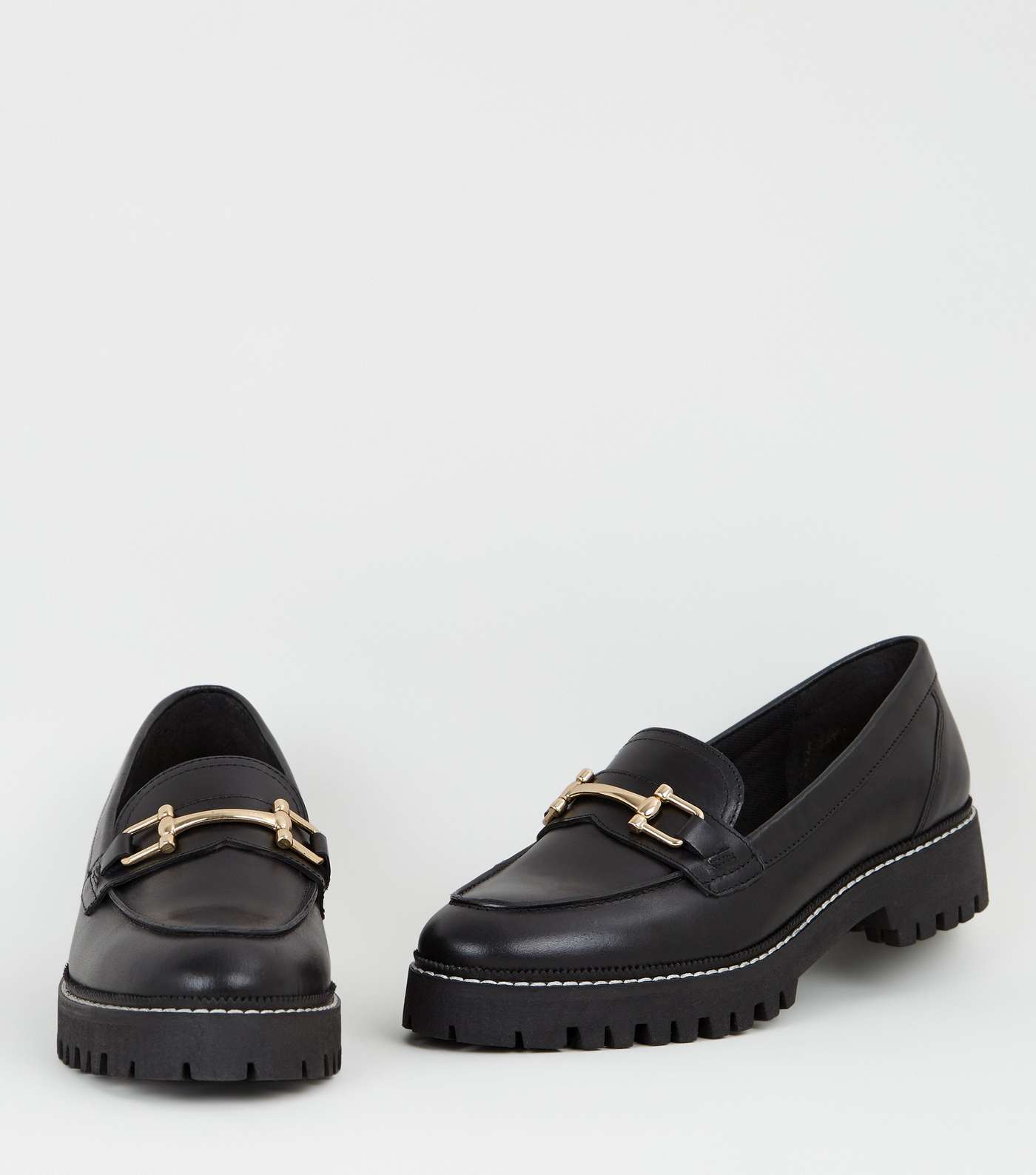 Black Leather Chunky Cleated Loafers Image 3