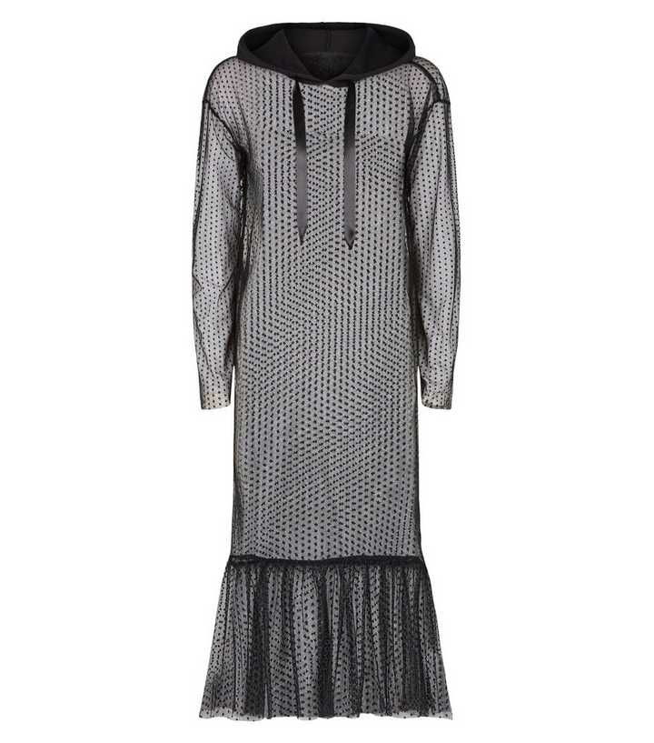 Noisy May Black Spot Mesh Hooded Midi Dress | New Look