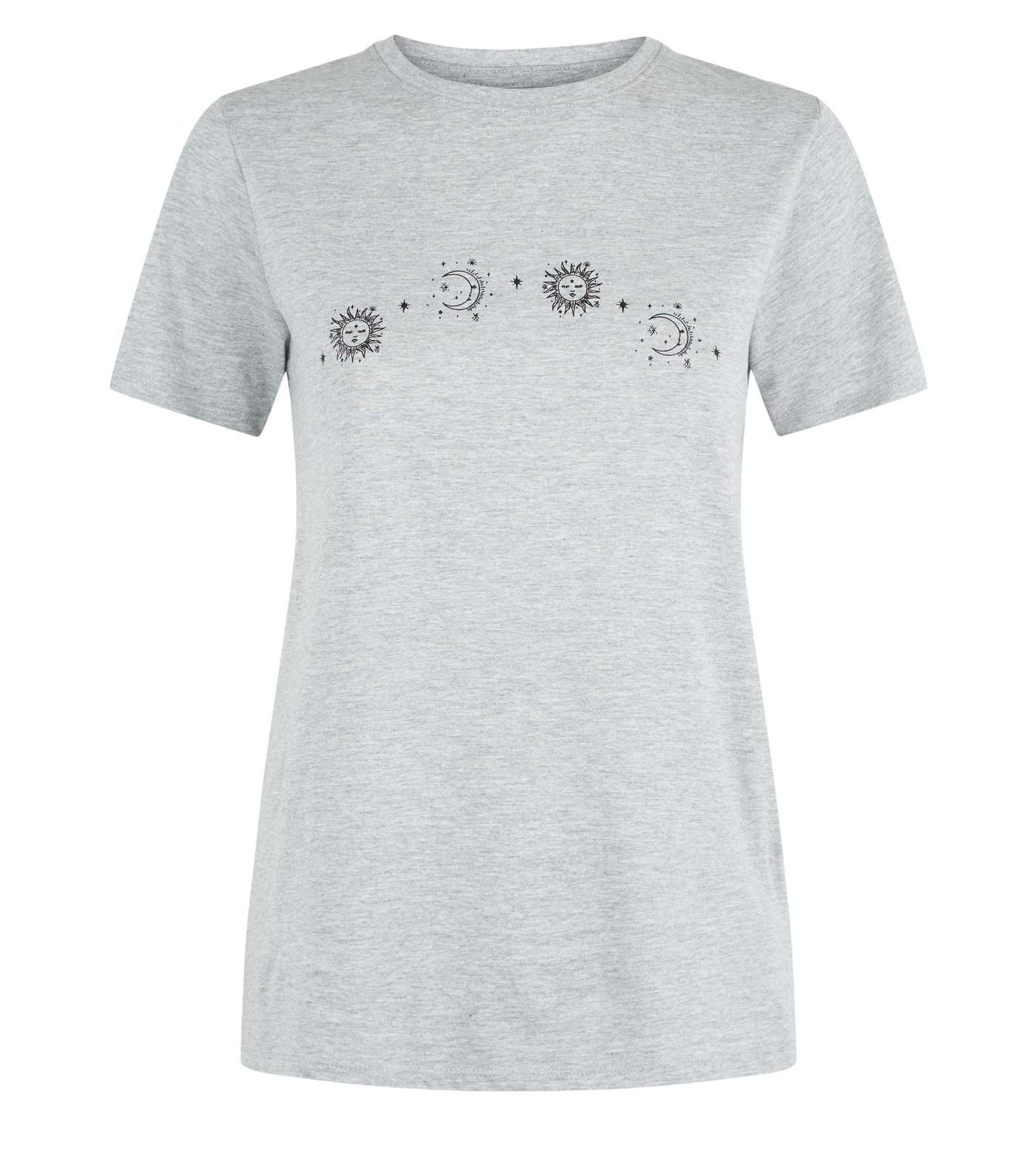Grey Marl Celestial Print Crew Neck T-Shirt Image 4