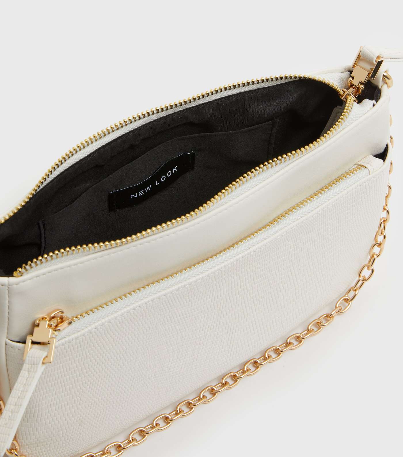 Cream Leather-Look Faux Snake Chain Cross Body Bag Image 4