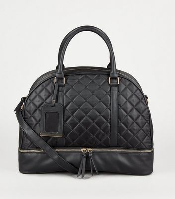 Black Quilted Weekend Bag | New Look