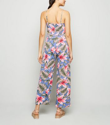 Image of Mela Blue Tropical Button Jumpsuit New Look