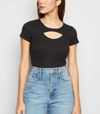 womens black cut out tops