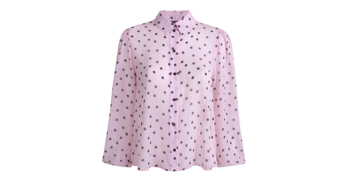 Pink Spot Textured Chiffon Shirt | New Look