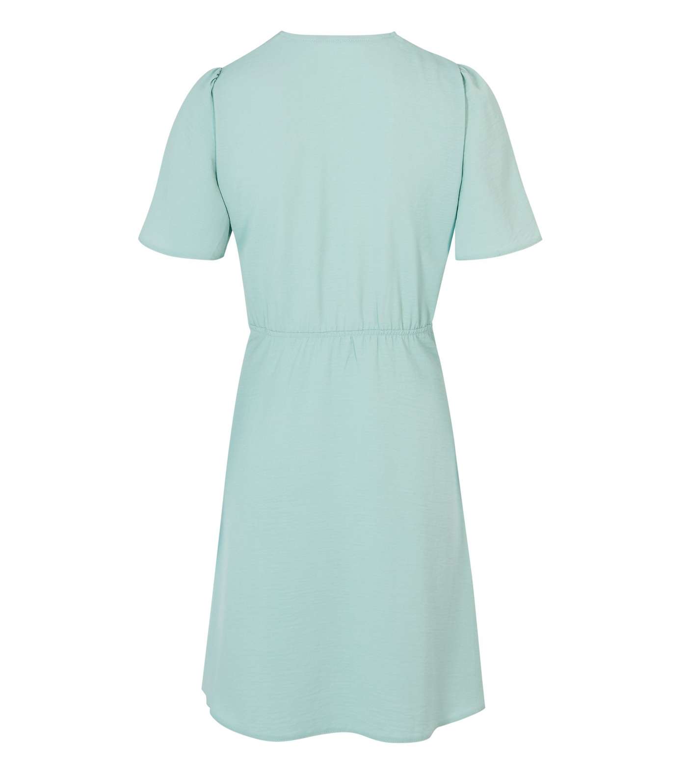 Pale Blue Button Puff Sleeve Tea Dress Image 2