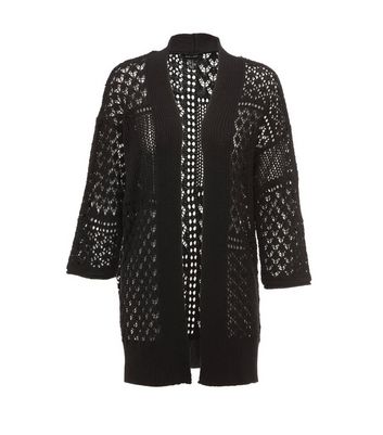 Black Pointelle Knit Kimono Cardigan | New Look
