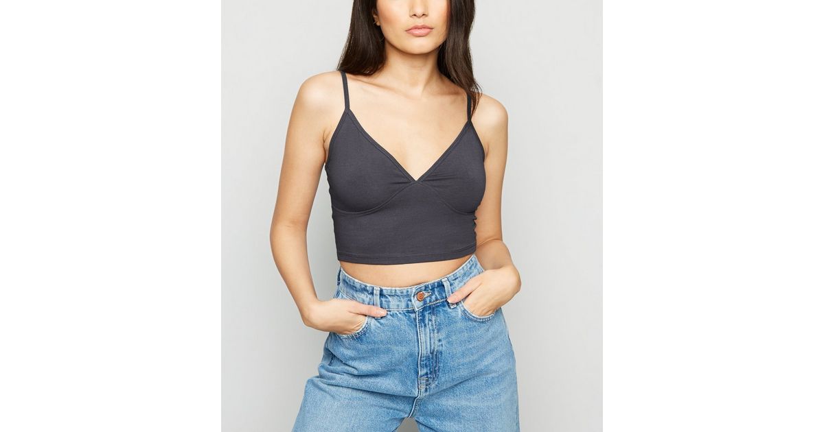 Dark Grey V Neck Cotton Bralette | New Look