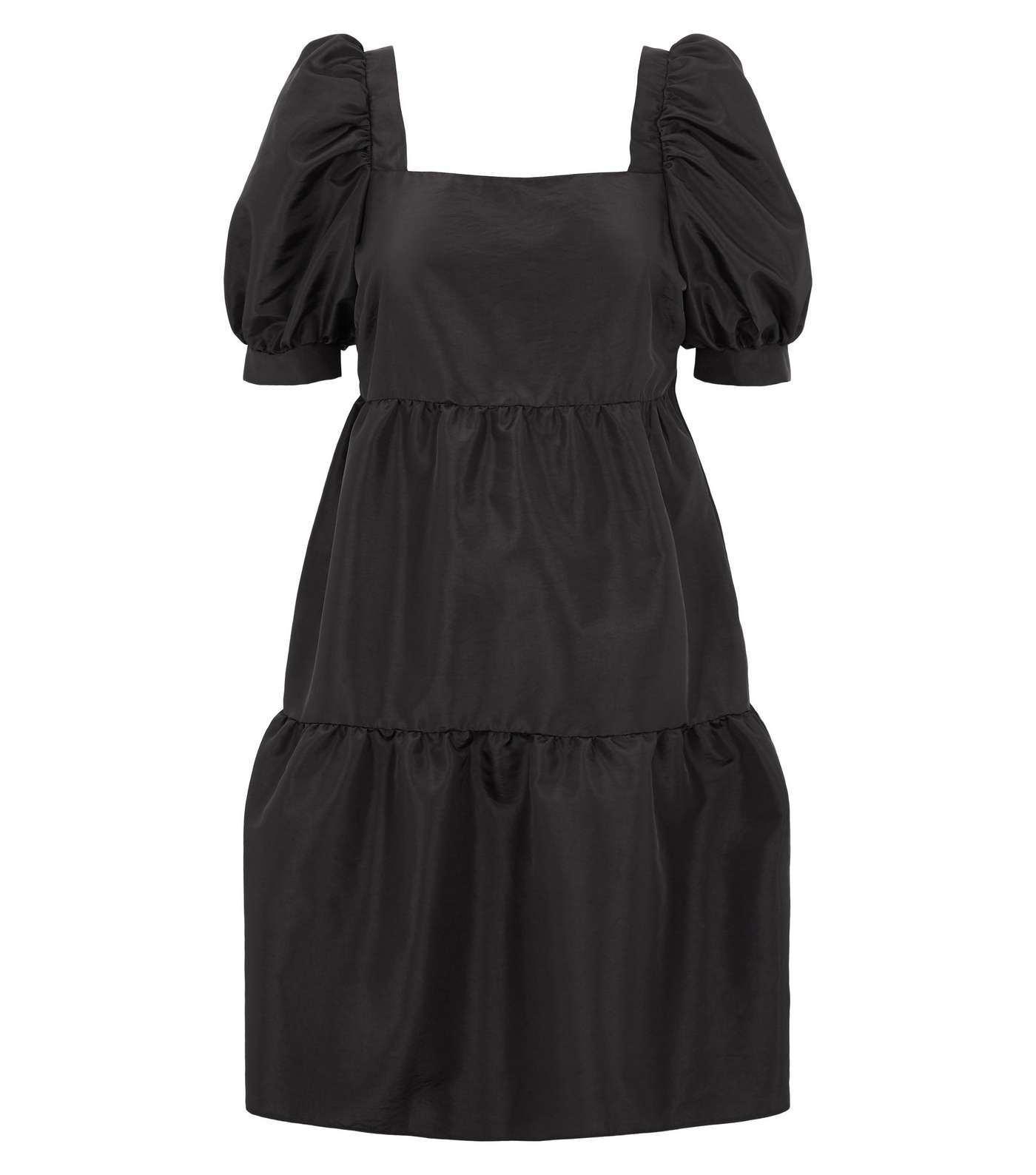 Black Taffeta Puff Sleeve Smock Dress Image 5