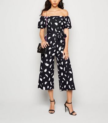 black spot print bardot jumpsuit