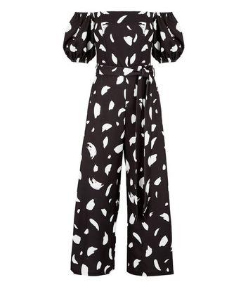 Black spot store print bardot jumpsuit