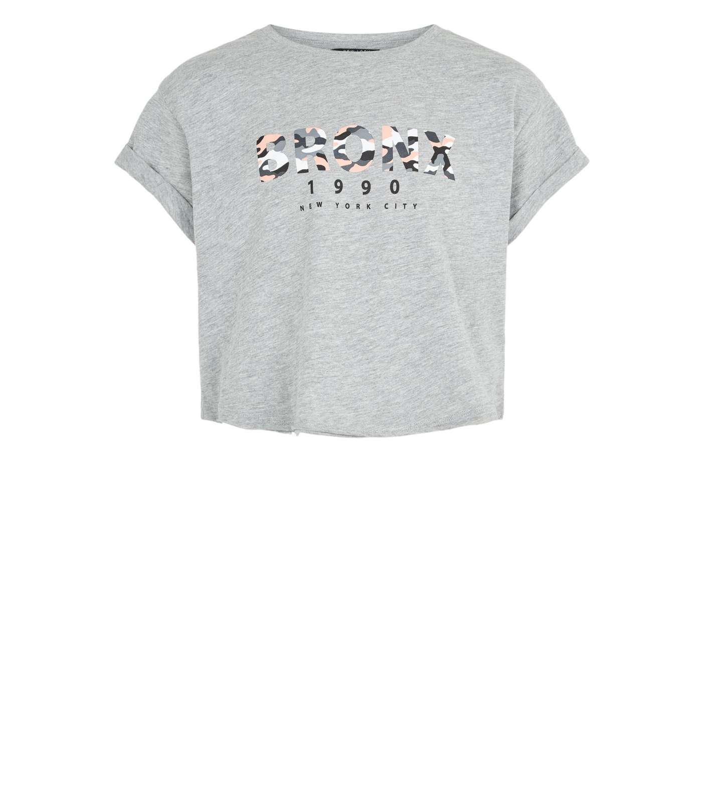 Girls Grey Bronx Camo Slogan Crop T-Shirt Image 4