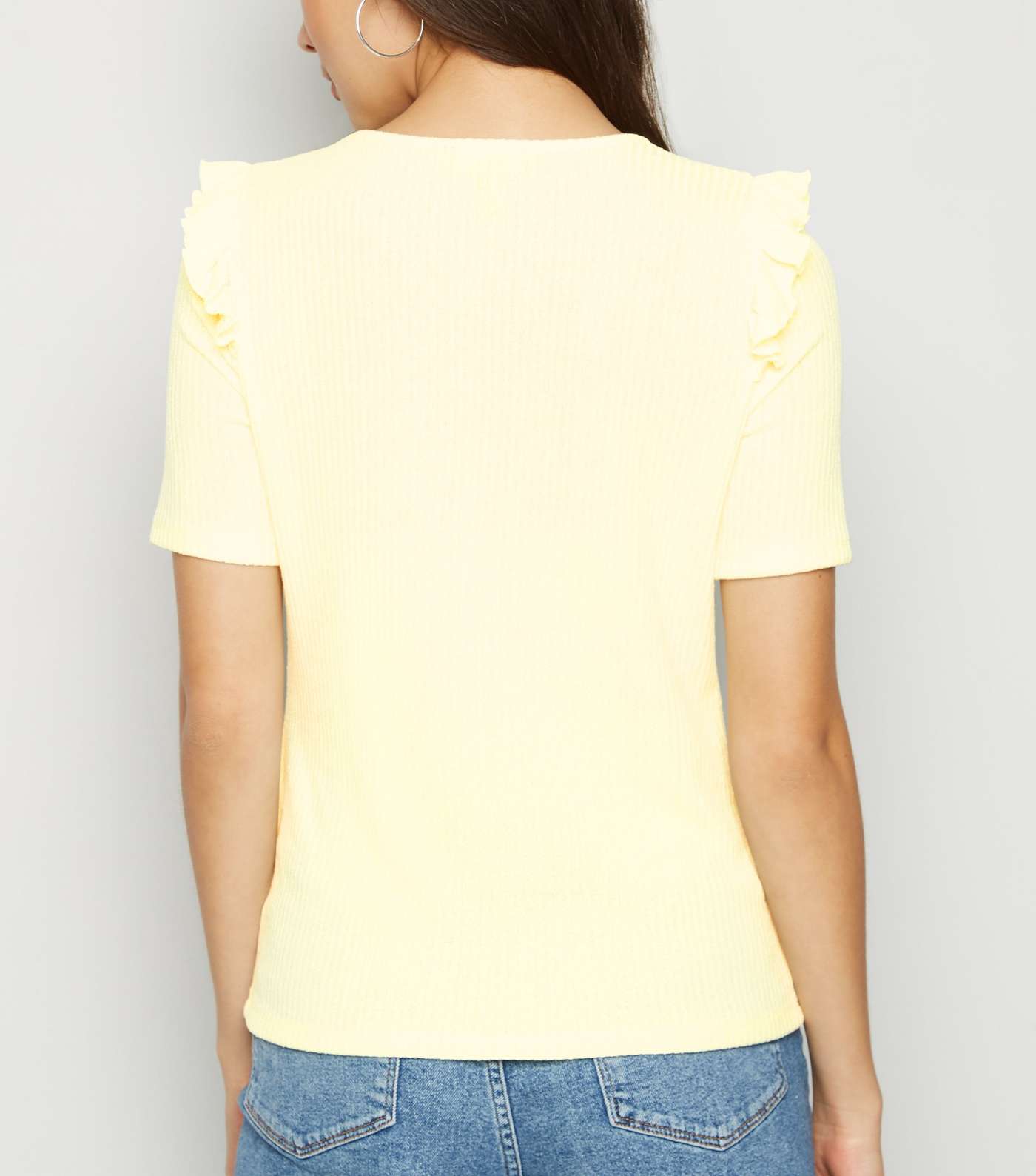 Pale Yellow Fine Knit Frill Trim Top Image 3