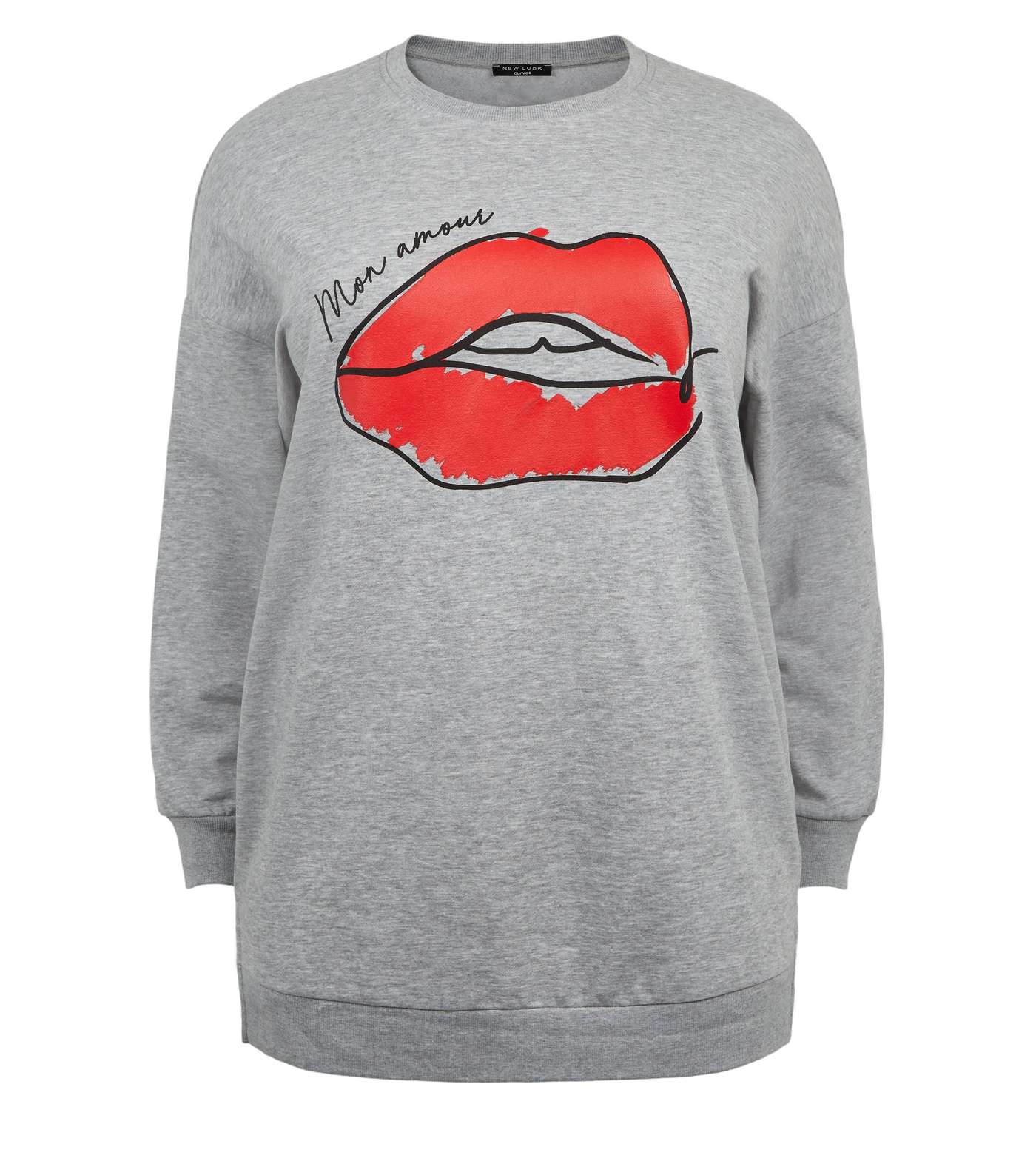 Curves Grey Marl Lips Slogan Sweatshirt Image 4