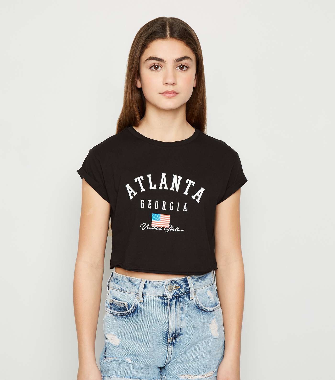 Girls Black Flag Atlanta Slogan Crop Top