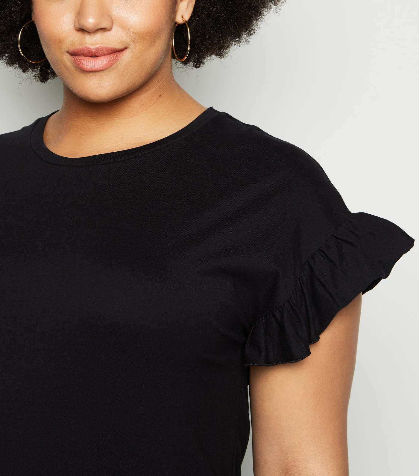 Curves Black Frill Sleeve Long T-Shirt Image 5