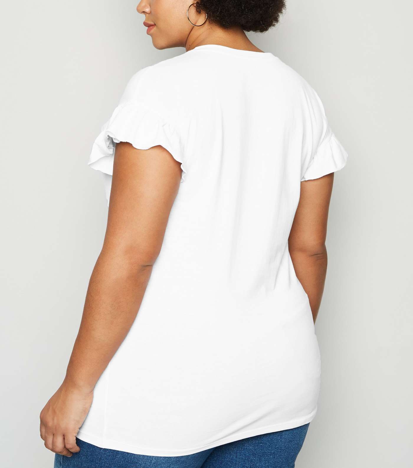 Curves White Frill Sleeve Long T-Shirt Image 3