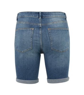 Image of Blue Mid Wash Ripped Denim Shorts New Look